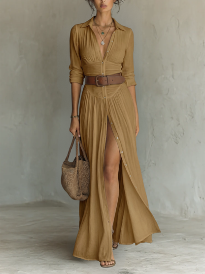 Fenna - Elegante Maxi Jurk Dames met Ceintuur en Split
