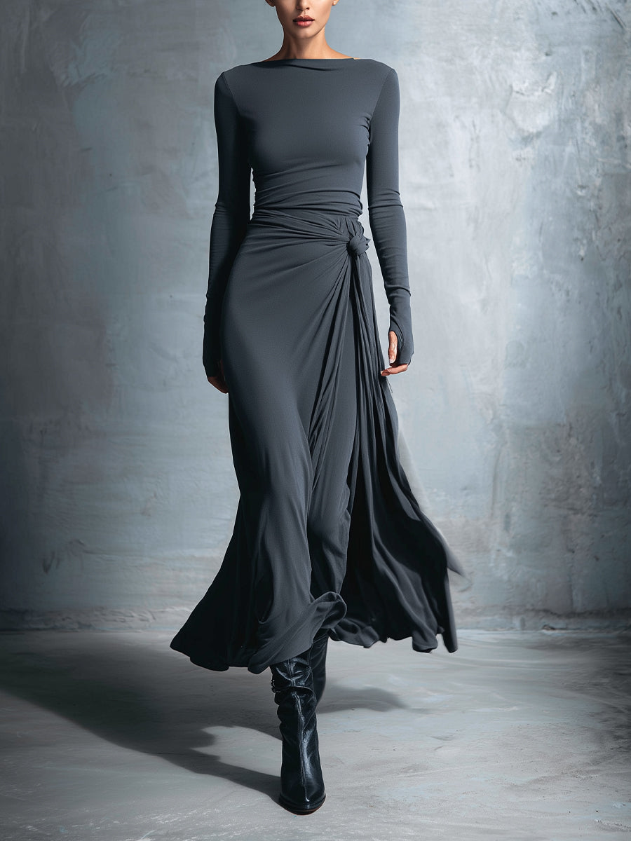 Fenna - Maxi jurk dames lang met lange mouw en hoge hals