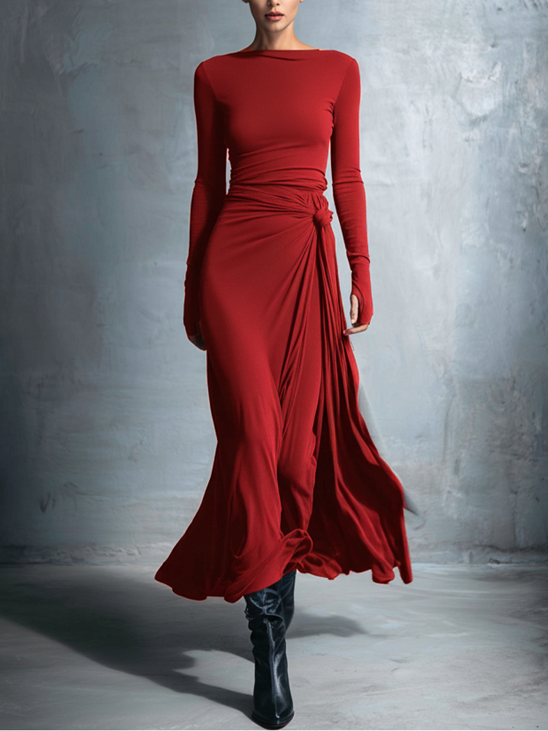 Fenna - Maxi jurk dames lang met lange mouw en hoge hals