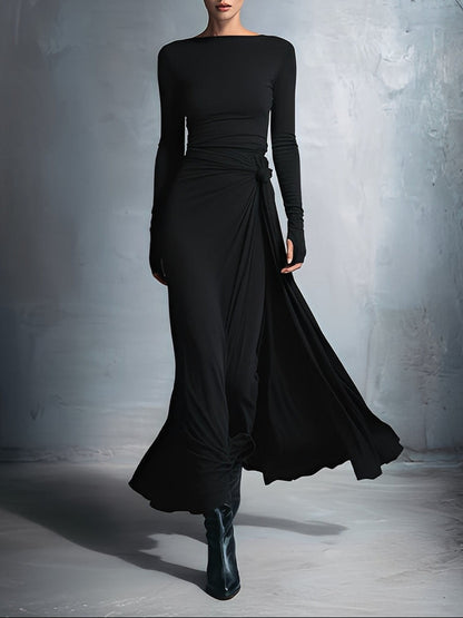 Fenna - Maxi jurk dames lang met lange mouw en hoge hals