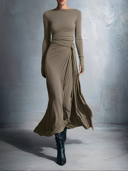 Fenna - Maxi jurk dames lang met lange mouw en hoge hals