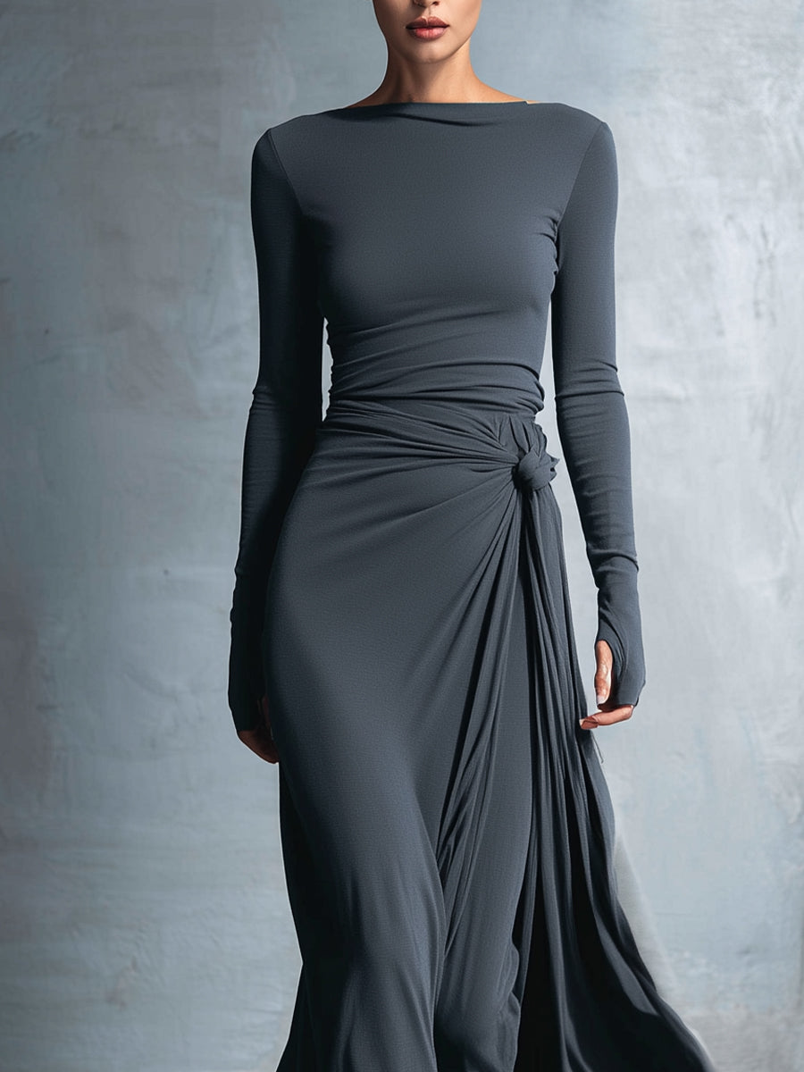 Fenna - Maxi jurk dames lang met lange mouw en hoge hals