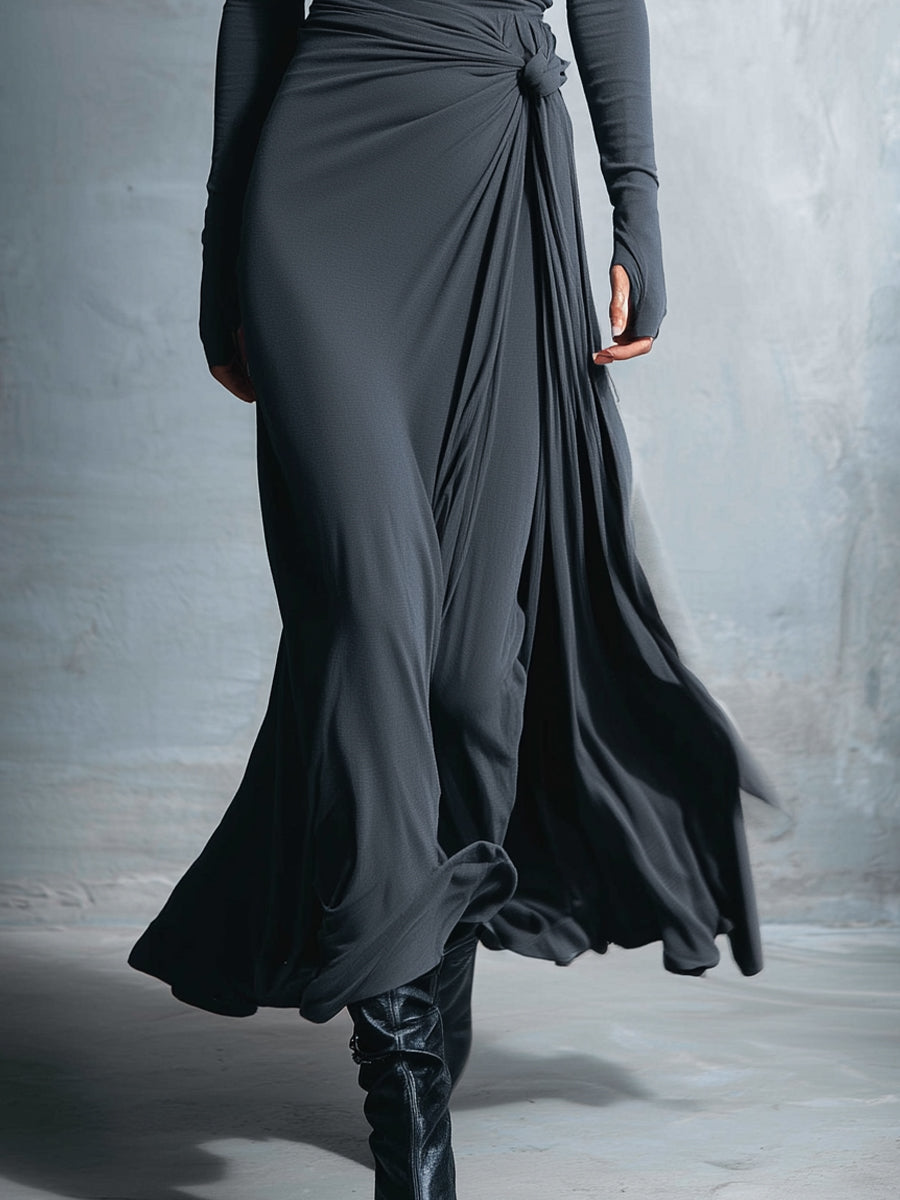 Fenna - Maxi jurk dames lang met lange mouw en hoge hals