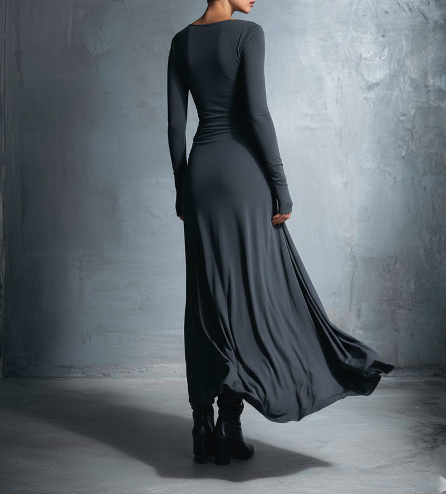 Fenna - Maxi jurk dames lang met lange mouw en hoge hals