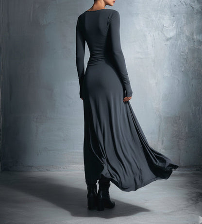 Fenna - Maxi jurk dames lang met lange mouw en hoge hals