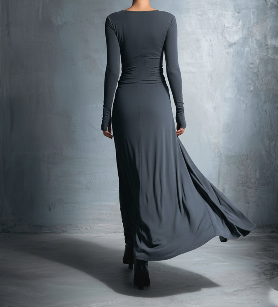 Fenna - Maxi jurk dames lang met lange mouw en hoge hals