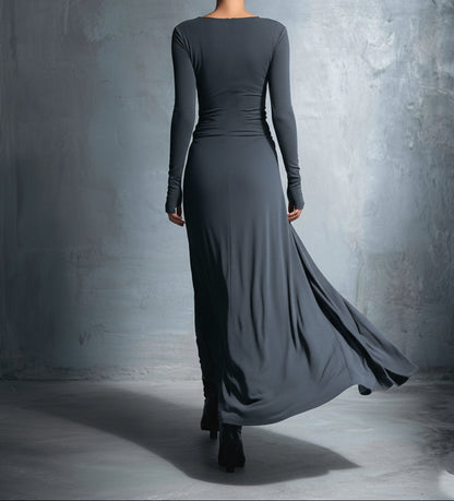 Fenna - Maxi jurk dames lang met lange mouw en hoge hals