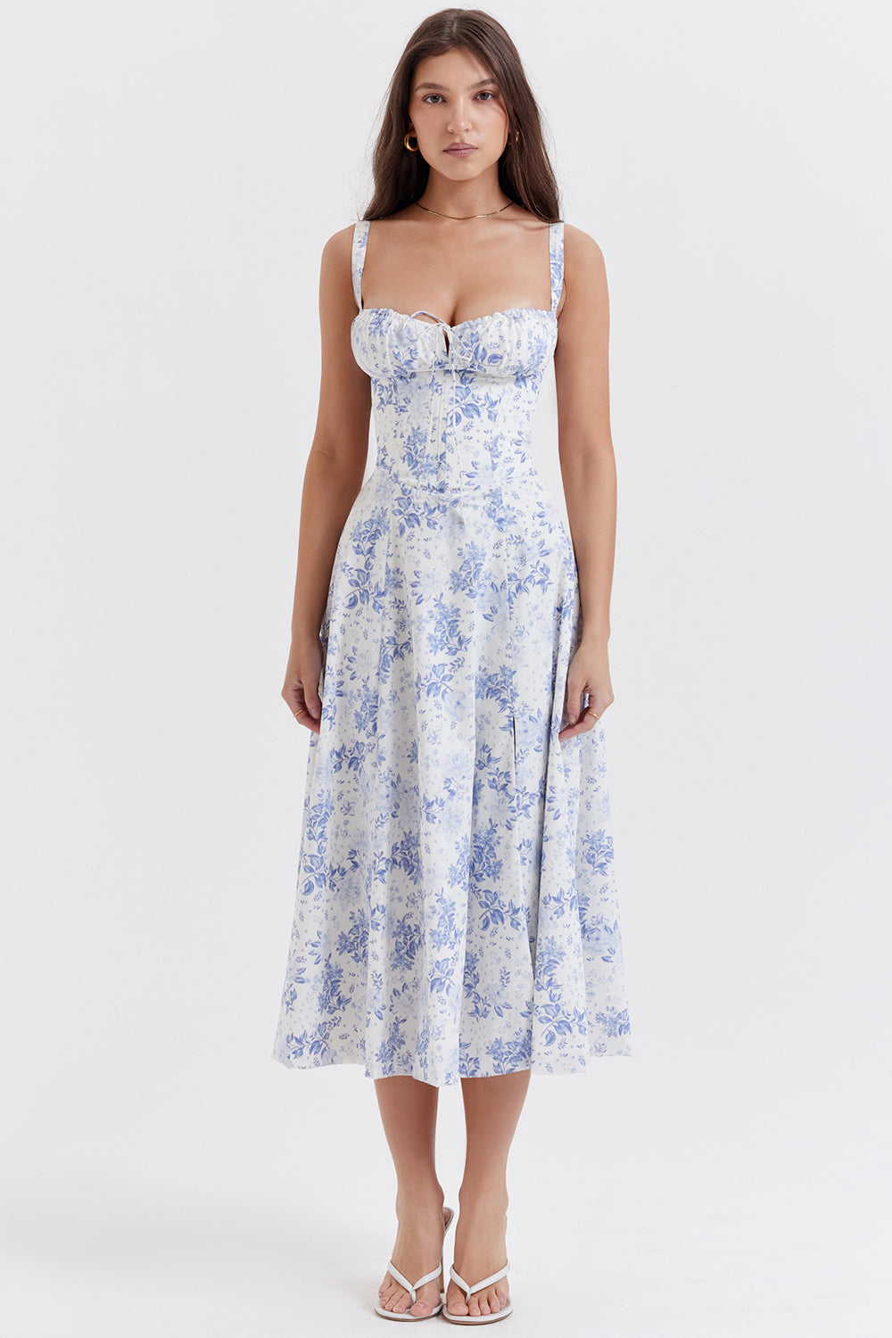 Fenna - Romantische Bruiloft Gastenjurk Dames Midi met Bustier en Uitlopende Rok