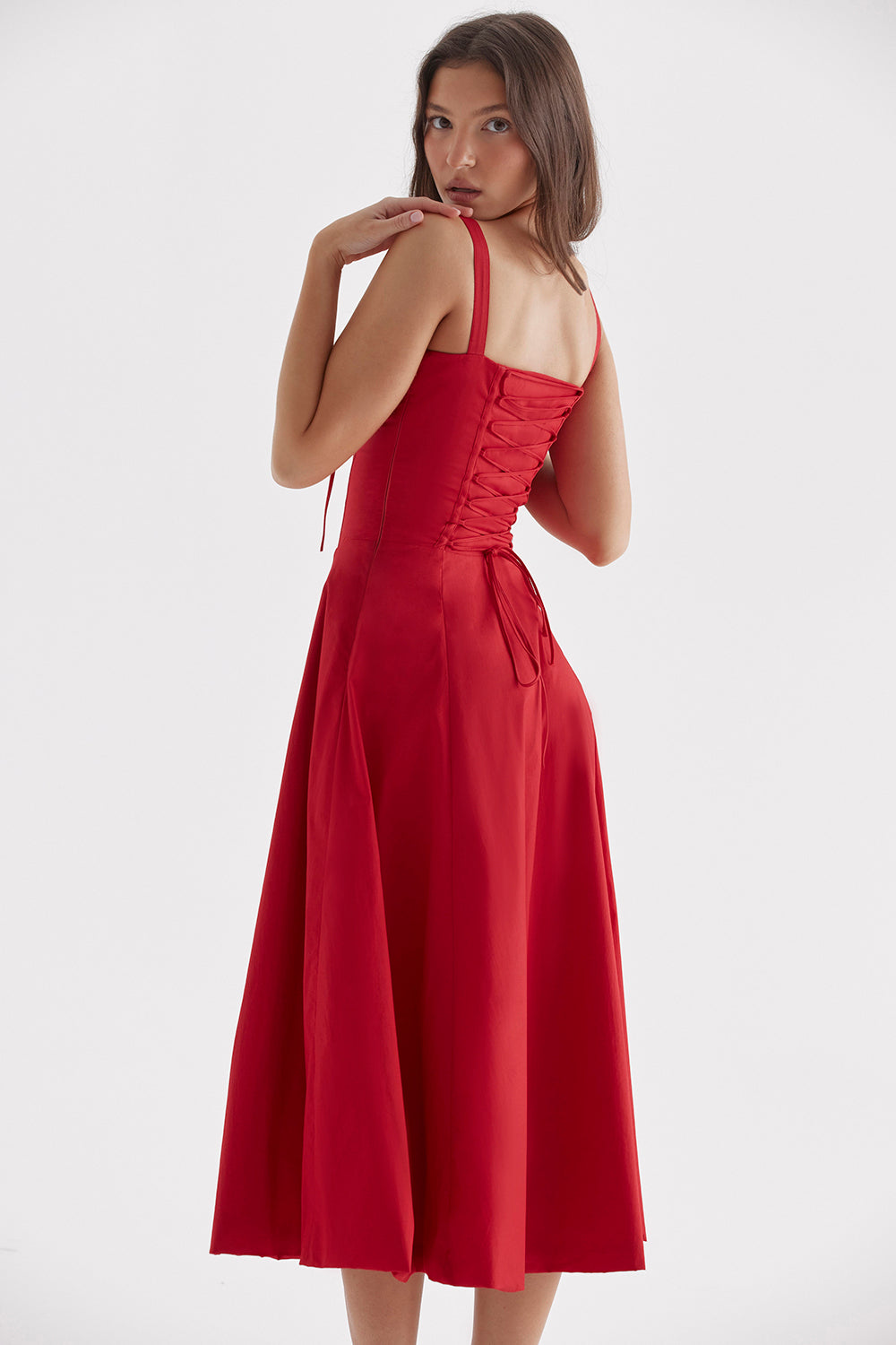 Fenna - Romantische Bruiloft Gastenjurk Dames Midi met Bustier en Uitlopende Rok
