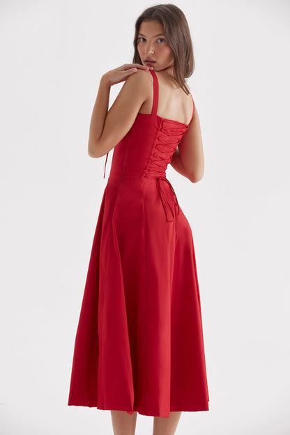 Fenna - Romantische Bruiloft Gastenjurk Dames Midi met Bustier en Uitlopende Rok