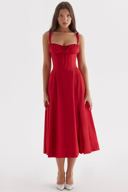 Fenna - Romantische Bruiloft Gastenjurk Dames Midi met Bustier en Uitlopende Rok