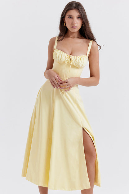 Fenna - Romantische Bruiloft Gastenjurk Dames Midi met Bustier en Uitlopende Rok
