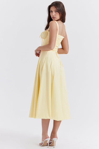 Fenna - Romantische Bruiloft Gastenjurk Dames Midi met Bustier en Uitlopende Rok