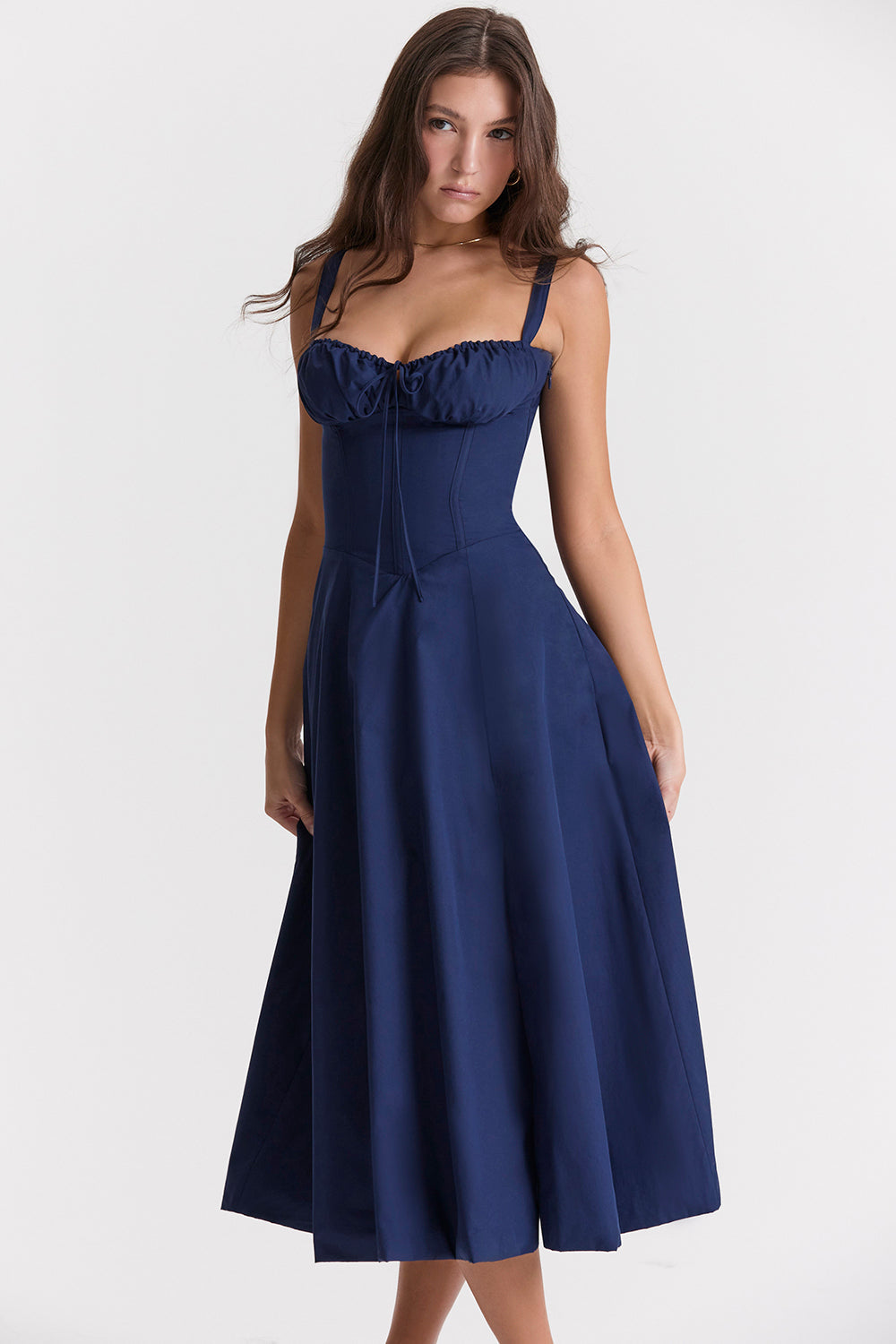 Fenna - Romantische Bruiloft Gastenjurk Dames Midi met Bustier en Uitlopende Rok