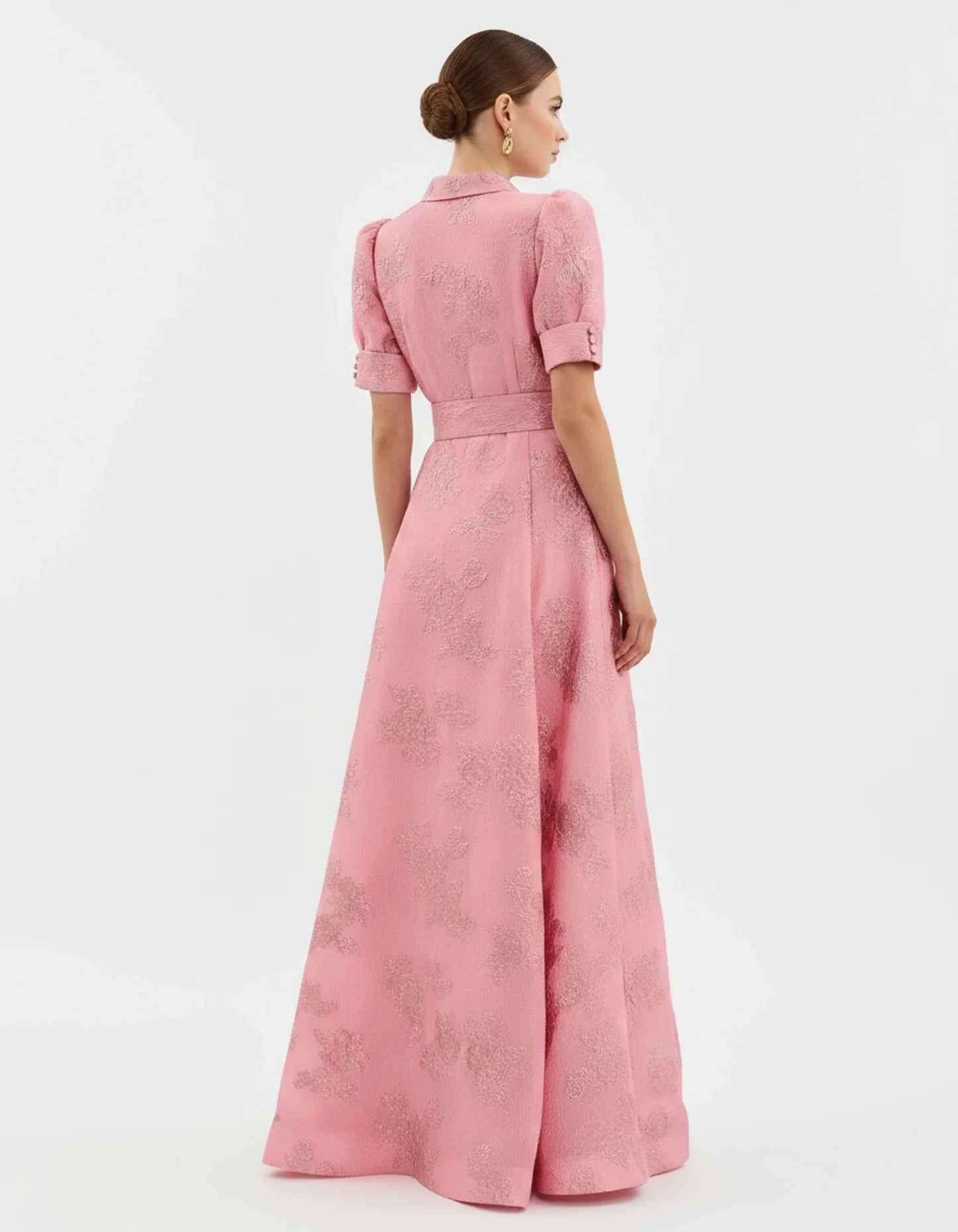 Fenna - Romantische Bruiloft Gastenjurk Dames met Pofmouwen en Jacquardprint