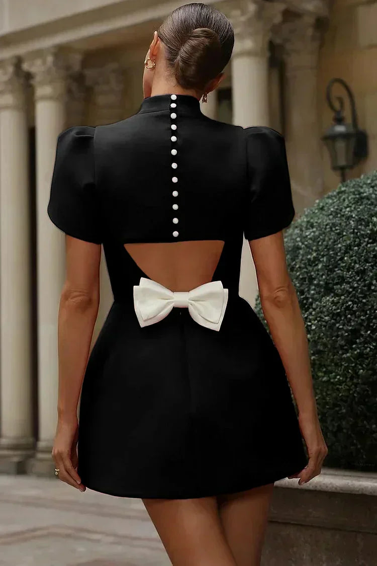 Fenna - Romantische Bruiloft Gastenjurk Dames met Pofmouwen en Uitlopende Mini Rok
