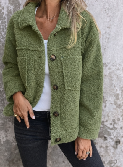 Fenna - Dames Teddy Jas voor de Herfst met Knoopsluiting
