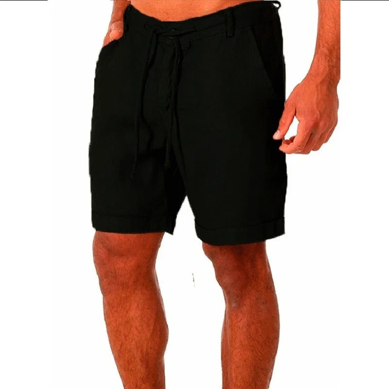 Finn - Casual Linnen Short Heren met Trekkoord en Omgeslagen Zoom