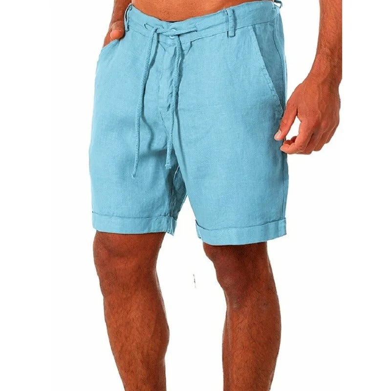 Finn - Casual Linnen Short Heren met Trekkoord en Omgeslagen Zoom