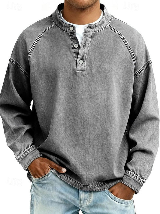 Finn - Heren Sweater Oversized met Knoopsluiting en Opstaande Kraag