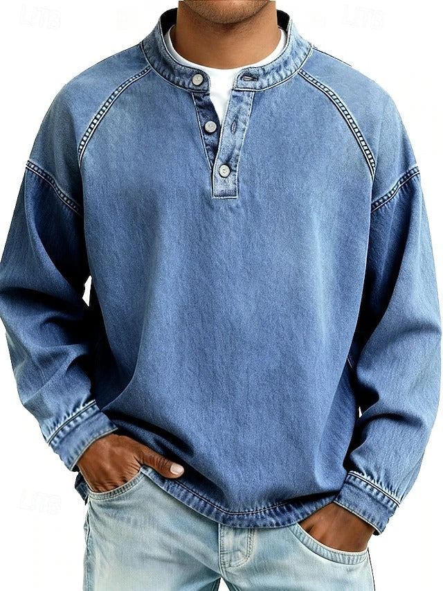 Finn - Heren Sweater Oversized met Knoopsluiting en Opstaande Kraag