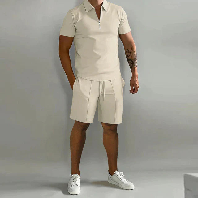 Finn - Trendy Heren Zomerset met Ritskraag en Geplooide Korte Broek