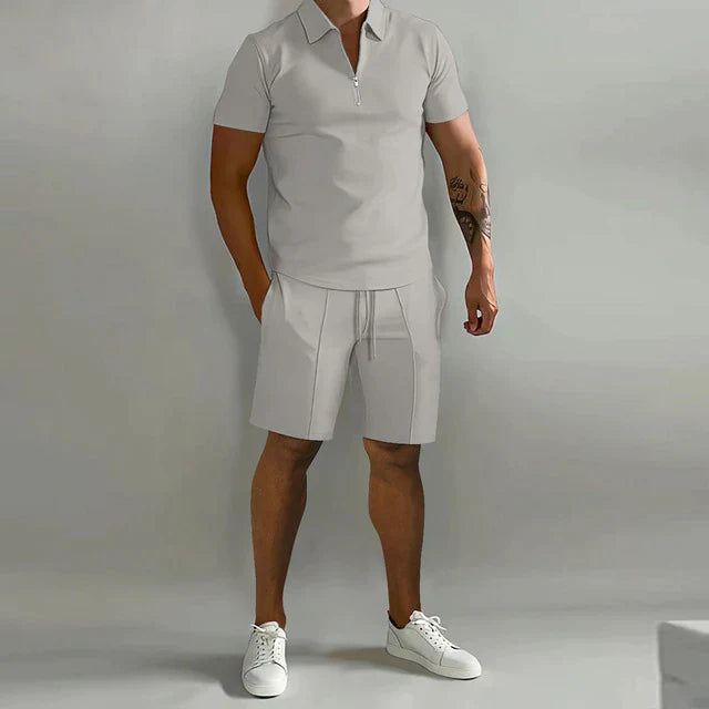 Finn - Trendy Heren Zomerset met Ritskraag en Geplooide Korte Broek