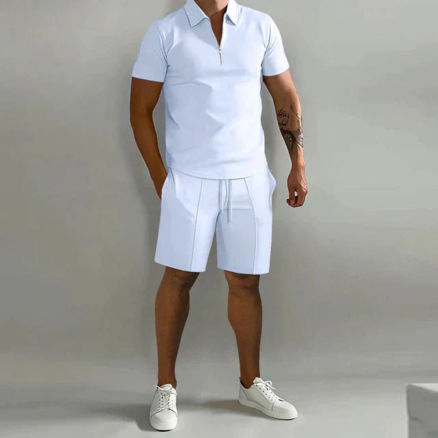 Finn - Trendy Heren Zomerset met Ritskraag en Geplooide Korte Broek