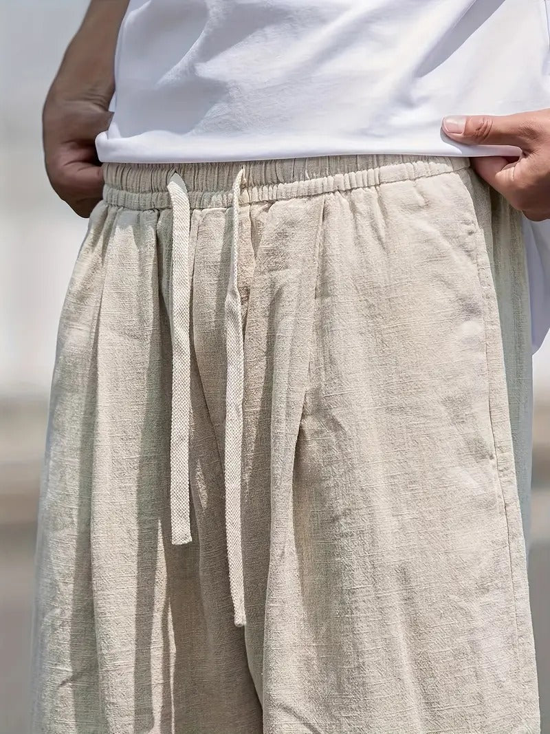 Finn - Trendy Wijde Linnen Broek Heren met Elastische Taille en Zakken