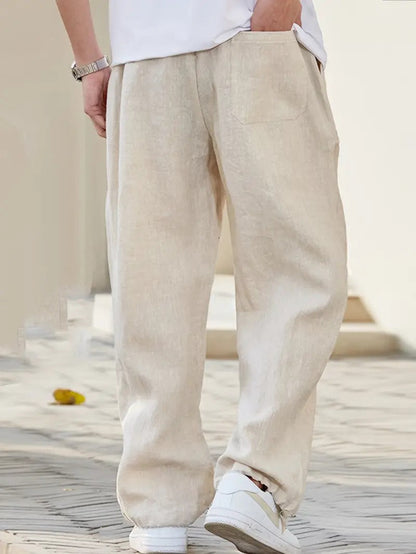 Finn - Trendy Wijde Linnen Broek Heren met Elastische Taille en Zakken
