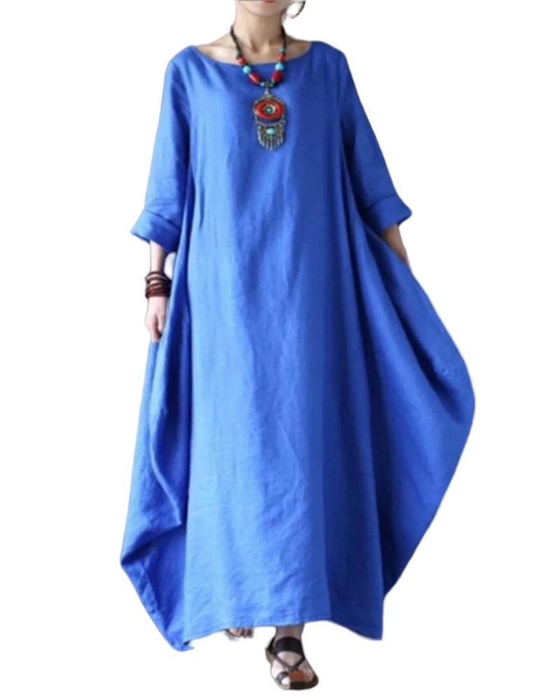 Floor - Boho Linnen Maxi Jurk Dames met Vleermouwen en Oversized Ballon Silhouet