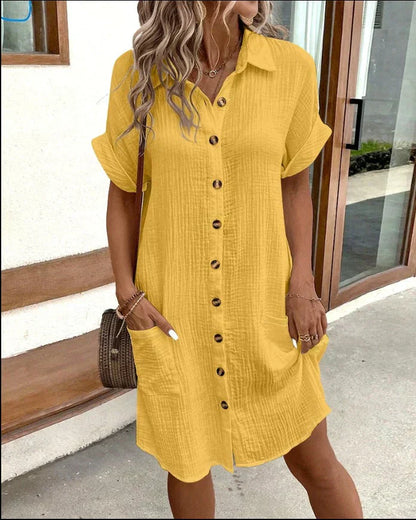 Floor - Casual Bruiloft Gastenjurk Dames met Knoopjes en Kraag in Midi Lengte