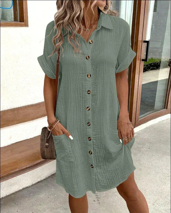 Floor - Casual Bruiloft Gastenjurk Dames met Knoopjes en Kraag in Midi Lengte