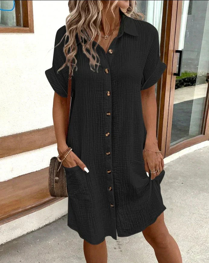 Floor - Casual Bruiloft Gastenjurk Dames met Knoopjes en Kraag in Midi Lengte