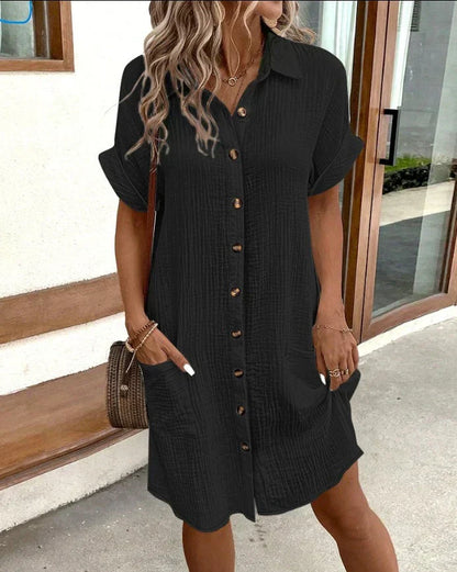 Floor - Casual Bruiloft Gastenjurk Dames met Knoopjes en Kraag in Midi Lengte