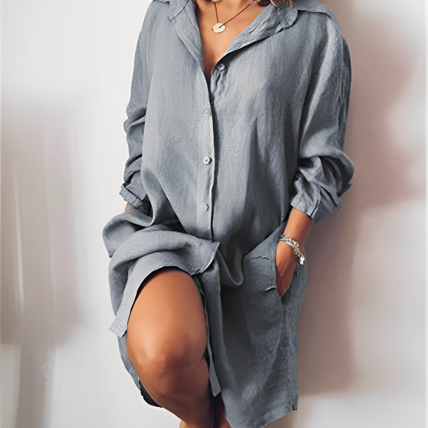 Floor - Casual Zomerjurk Dames met Hemdkraag en Knoopsluiting