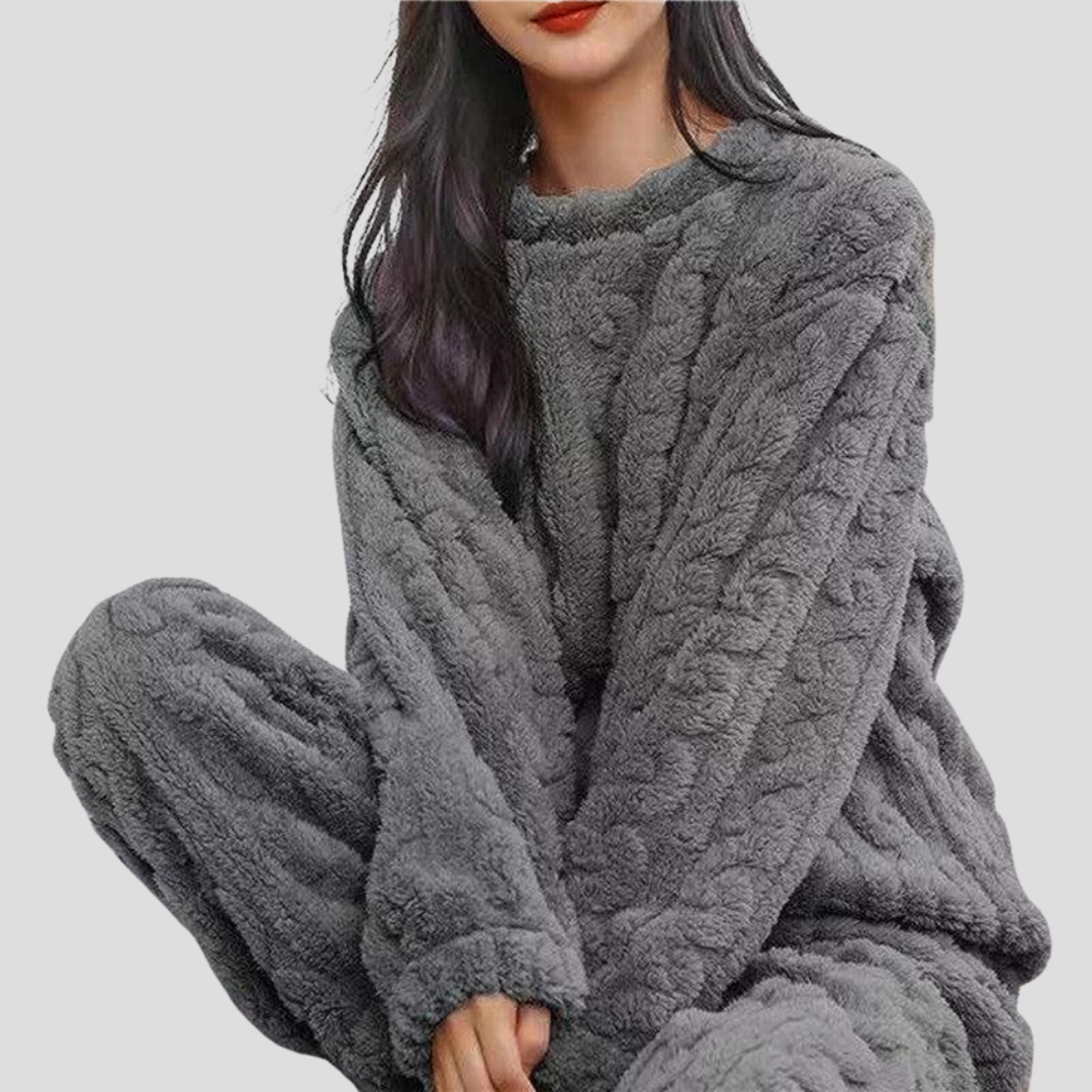 Floor - Fleece pyjama dames set warm en oversized met lange mouw