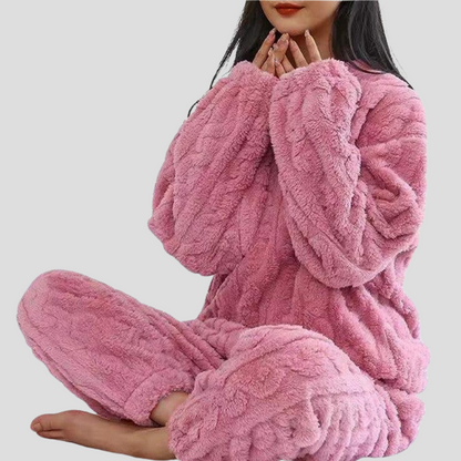 Floor - Fleece pyjama dames set warm en oversized met lange mouw