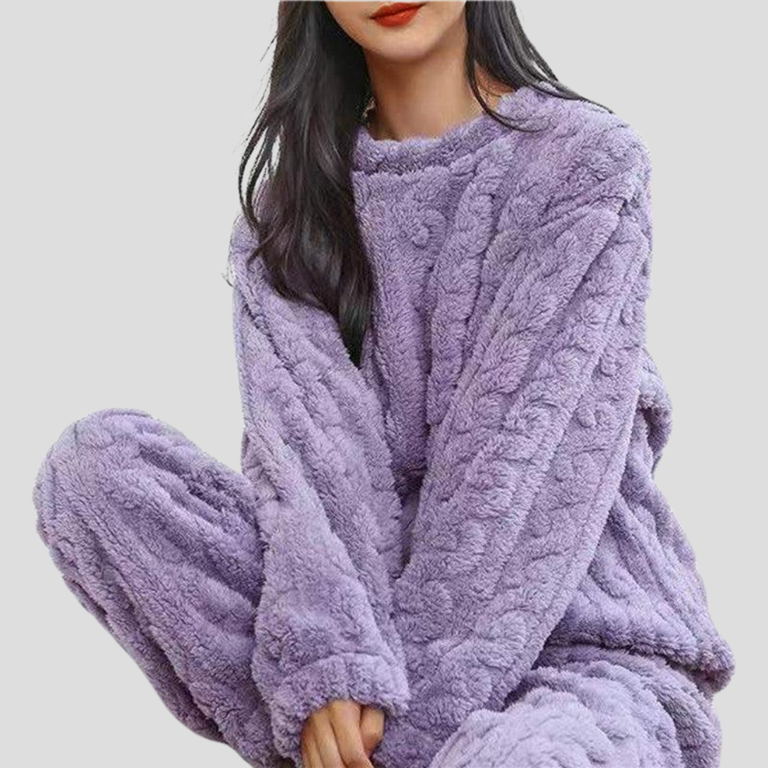 Floor - Fleece pyjama dames set warm en oversized met lange mouw