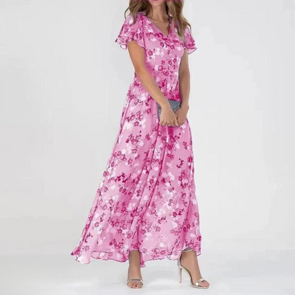 Floor - Romantische Zomerjurk Dames Maxi met V-hals en Bloemenprint
