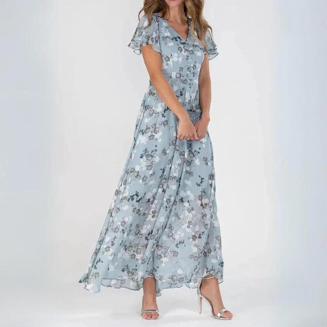 Floor - Romantische Zomerjurk Dames Maxi met V-hals en Bloemenprint