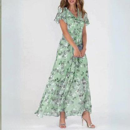 Floor - Romantische Zomerjurk Dames Maxi met V-hals en Bloemenprint