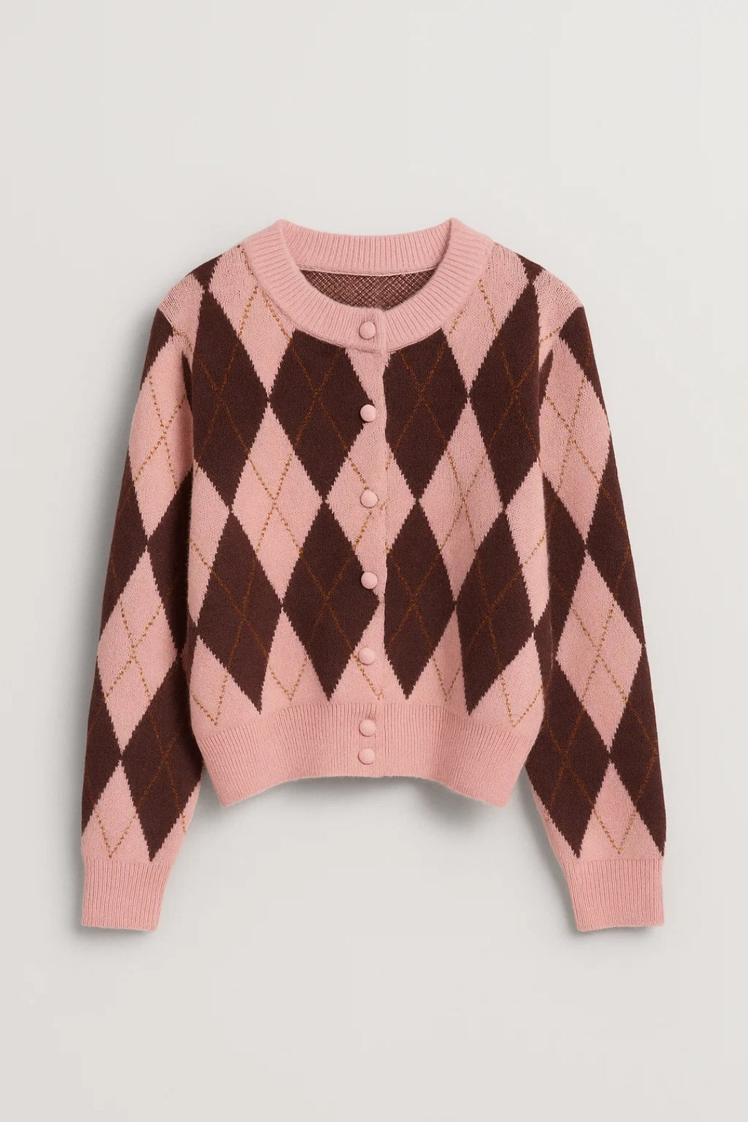 Gebreid Vest | Argyle Motief met Beklede Knopen | Retro en Vrouwelijk
