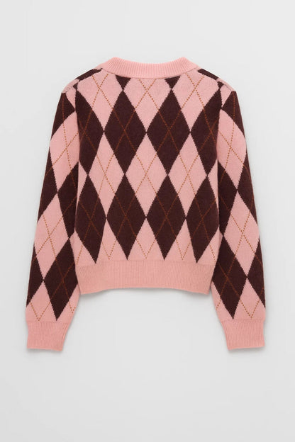 Gebreid Vest | Argyle Motief met Beklede Knopen | Retro en Vrouwelijk