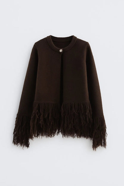 Gebreid Vest | Franje-Afwerking en Enkele Knoopsluiting | Elegante Boho Stijl