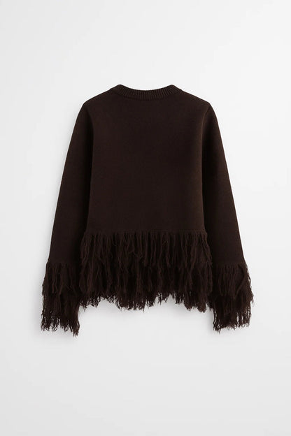Gebreid Vest | Franje-Afwerking en Enkele Knoopsluiting | Elegante Boho Stijl