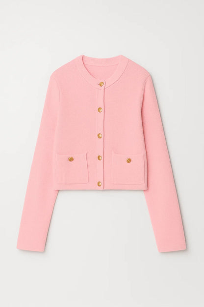 Gebreid Vest | Goudkleurige Knoopsluiting met Opgestikte Zakken | Klassieke Elegantie