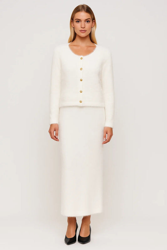 Gebreide Dames Set | Tweedelige Combi met Rok en Vest | Elegant en Comfortabel