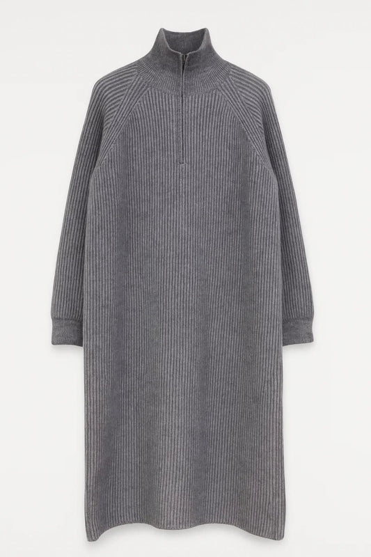 Maxi Jurk Dames - Oversized met Opstaande Kraag en Rits | Casual
