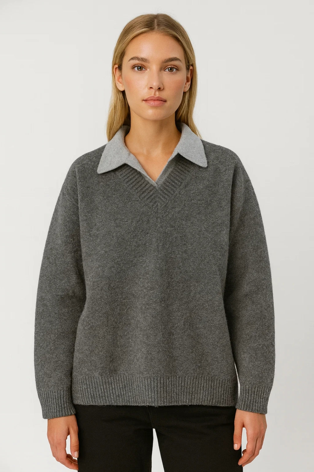 Trui Dames | Gebreid | Contrasterende Kraag | Herfst | Comfortabele pasvorm | Ideaal voor koelere dagen